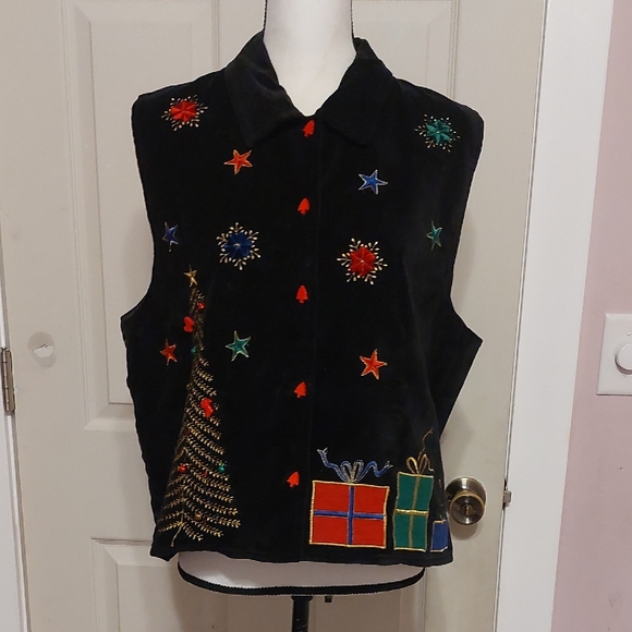 dressbarn Jackets & Blazers - Dressbarn Festive Christmas Theme Black Ugly Vest Colorful Embroidery Size XL